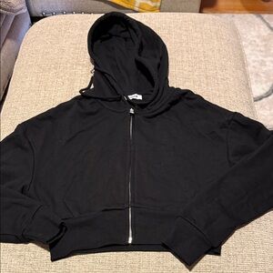 Garage Black Zip-Up Cropped Hoodie